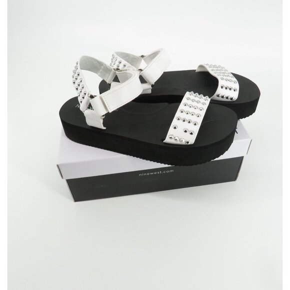 Nine West Women's Studded White Platform Sandals Adjustable Straps Size 9 NIB - Picture 1 of 7